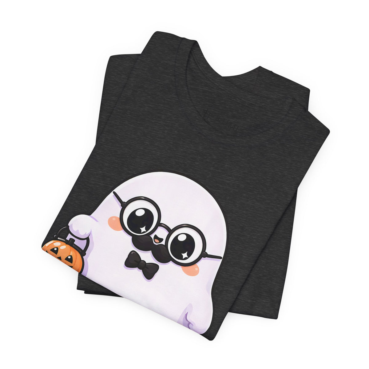 Papa Boo Cute Ghost Dad Halloween T-Shirt for Adults in Dark Grey Heather, folded